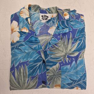 Hawaiian Vintage Hilo Hattie Aloha Shirt Mens Medium Floral Business Casual Blue